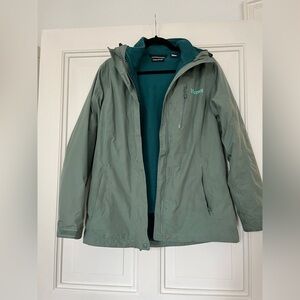 Marmot Ski Hiking Jacket Fleece Rain Hooded Green 2in1